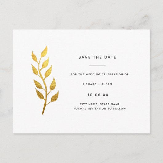 Elegant Gold Leaf Save the Date Einladung (Vorderseite)