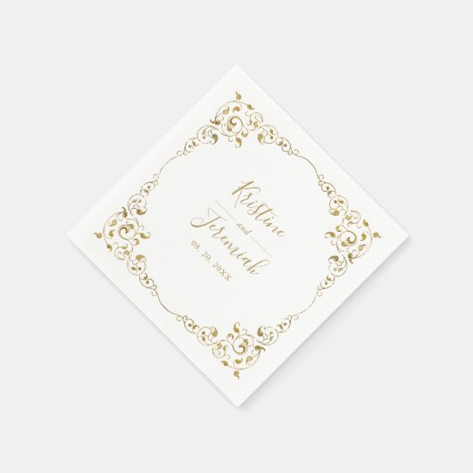 Elegant Gold Leaf Script Name Wedding Serviette (Ecke)