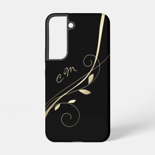 Elegant Gold Leaf Swirl Black Monogram Samsung Galaxy Hülle (Rückseite)