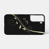 Elegant Gold Leaf Swirl Black Monogram Samsung Galaxy Hülle (Rückseite (Horizontal))