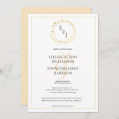 Elegant Gold Leaf Wreath Monogram Wedding Einladung (Vorne/Hinten)