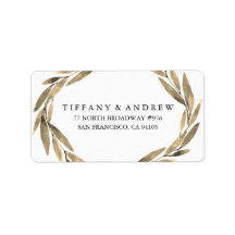 Elegant Gold Leaf Wreath Wedding Address Label