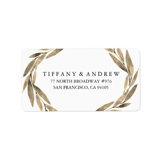 Elegant Gold Leaf Wreath Wedding Address Label Adressaufkleber (Vorne)