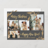 Elegant Gold Leafe 4 Foto Collage Weihnachten Postkarte (Vorne/Hinten)