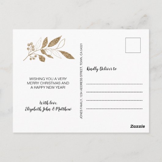 Elegant Gold Leafe 4 Foto Collage Weihnachten Postkarte (Rückseite)