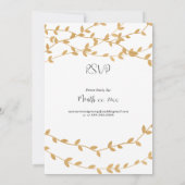 Elegant Gold Leaves Black and White Wedding Einladung (Rückseite)