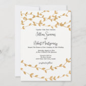Elegant Gold Leaves Black White Wedding Einladung (Vorderseite)