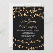 Elegant Gold Leaves with Black Wedding Invitation Einladung (Vorderseite)