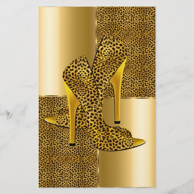 Elegant Gold Leopard High Heel Shoes Animal (Vorderseite)