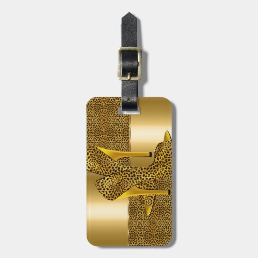 Elegant Gold Leopard High Heel Shoes Animal Gepäckanhänger (Vorderseite vertikal)