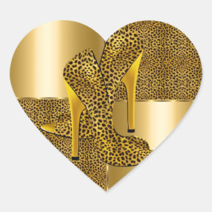 Elegant Gold Leopard High Heel Shoes Animal Herz-Aufkleber