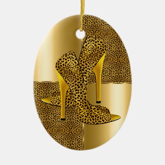 Elegant Gold Leopard High Heel Shoes Animal Keramik Ornament (Vorne)