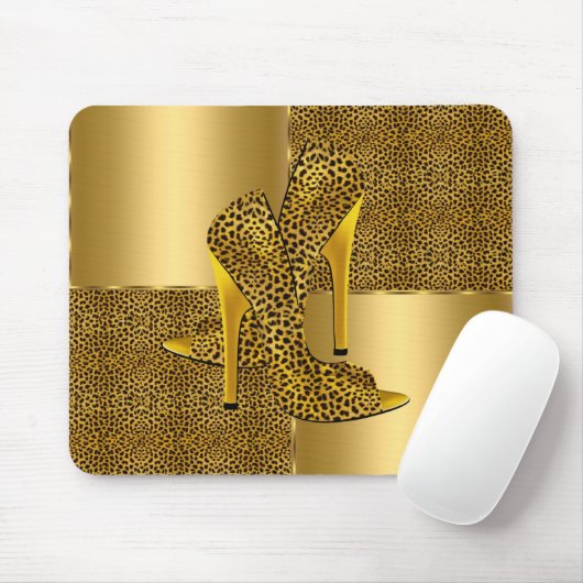 Elegant Gold Leopard High Heel Shoes Animal Mousepad (Mit Mouse)
