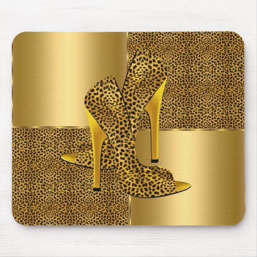Elegant Gold Leopard High Heel Shoes Animal Mousepad (Vorne)
