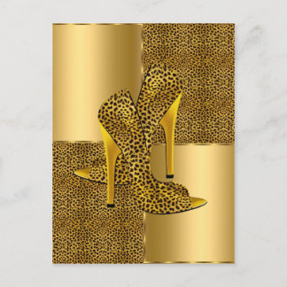Elegant Gold Leopard High Heel Shoes Animal Postkarte