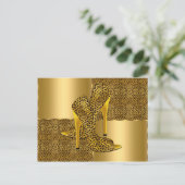 Elegant Gold Leopard High Heel Shoes Animal Postkarte (Stehend Vorderseite)
