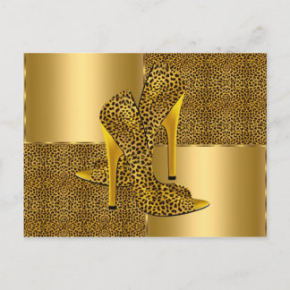 Elegant Gold Leopard High Heel Shoes Animal Postkarte