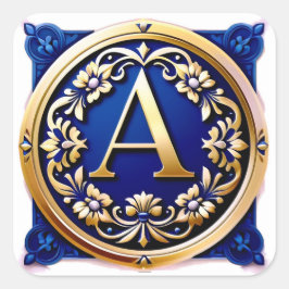 Elegant Gold Letter A Medal With Floral Wreath Quadratischer Aufkleber
