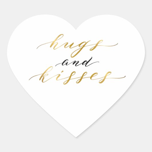 Elegant Gold Letters Hugs and Kisses Herz-Aufkleber (Vorderseite)
