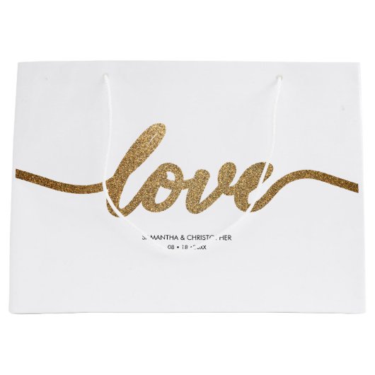Elegant Gold Liebe Script Wedding benutzerdefinier Große Geschenktüte (Vorderseite)