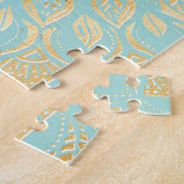Elegant Gold Light Teal Mandala Floral Puzzle (Seite)