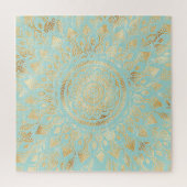 Elegant Gold Light Teal Mandala Floral Puzzle (Vertikal)