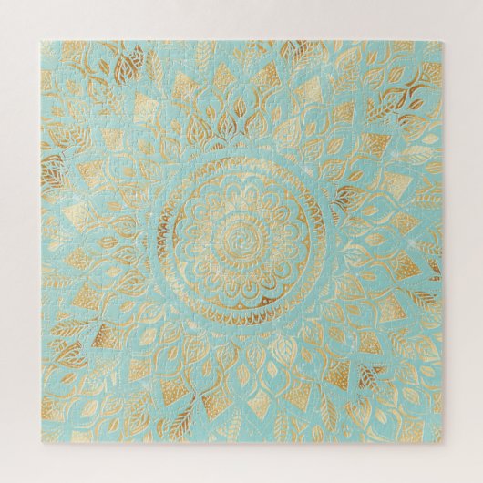Elegant Gold Light Teal Mandala Floral Puzzle (Vertikal)