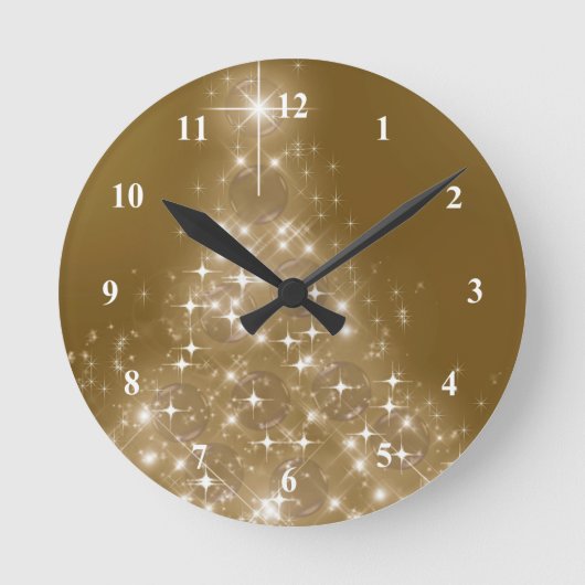 Elegant Gold Lighted Christmas Tree Runde Wanduhr (Vorderseite)