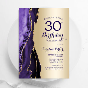 Elegant Gold Lila Agate 30. Geburtstag Einladung