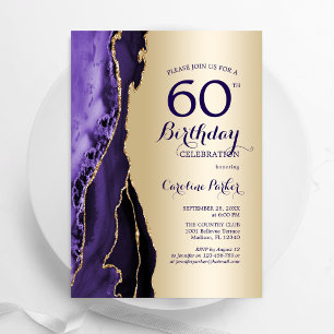 Elegant Gold Lila Agate 60. Geburtstag Einladung