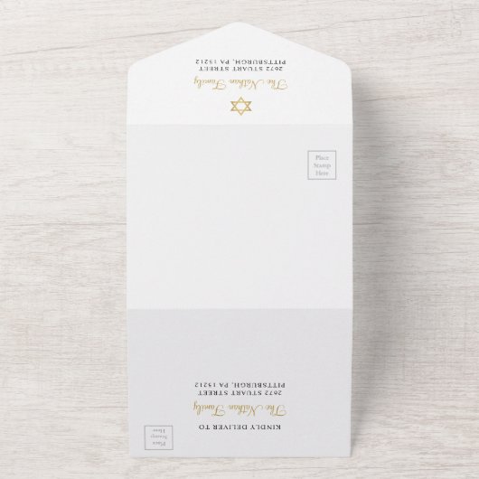 Elegant Gold Lila Bat Mitzvah All In One Einladung (Außenbereich)