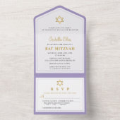 Elegant Gold Lila Bat Mitzvah All In One Einladung (Innen Boden)