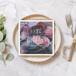 Elegant Gold Lila Blue Hydrangeas 100. Geburtstag Serviette