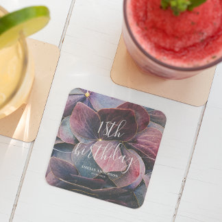 Elegant Gold Lila Blue Hydrangeas 18. Geburtstag Rechteckiger Pappuntersetzer