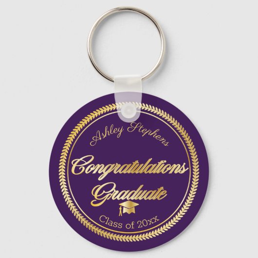 Elegant Gold | Lila Grad Cap Class 2023 Schlüsselanhänger (Vorderseite)