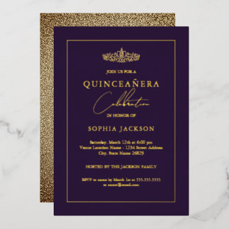 Elegant Gold Lila Quinceanera 15. Folieneinladung