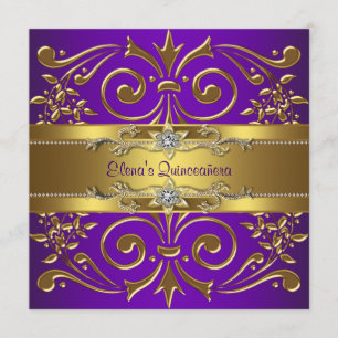 Elegant Gold Lila Quinceanera Einladungen