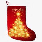 Elegant Gold Lit Weihnachtsbaum Kleiner Weihnachtsstrumpf (Vorderseite)