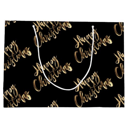Elegant Gold Look Script Black Happy Weihnachten Große Geschenktüte (Rückseite)