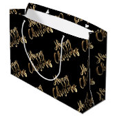 Elegant Gold Look Script Black Happy Weihnachten Große Geschenktüte (Rückseite Schrägansicht)