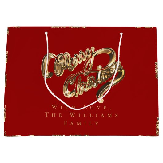 Elegant Gold Look Script Frohe Weihnachten Rot Große Geschenktüte (Vorderseite)