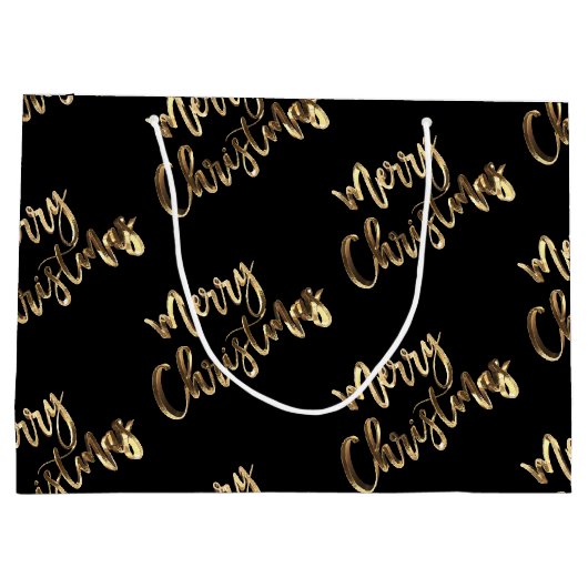Elegant Gold Look Script Schwarz Frohe Weihnachten Große Geschenktüte (Rückseite)