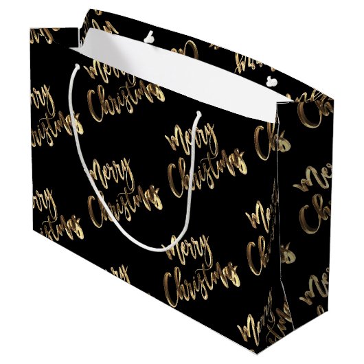 Elegant Gold Look Script Schwarz Frohe Weihnachten Große Geschenktüte (Rückseite Schrägansicht)