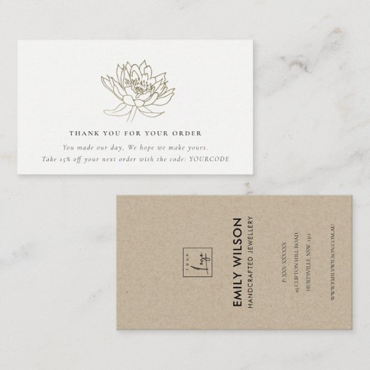 ELEGANT GOLD LOTUS FLORA LOGO SHOPPPING DANKEN VISITENKARTE (Vorne/Hinten)