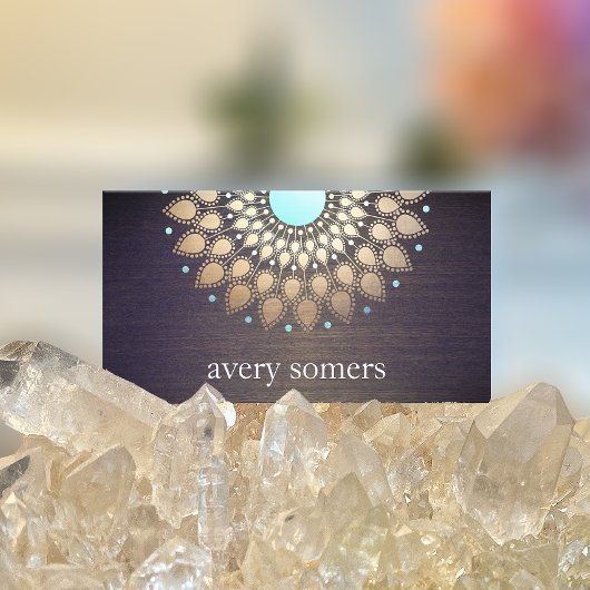 Elegant Gold Lotus Mandala Wood Yoga Instructor Visitenkarte