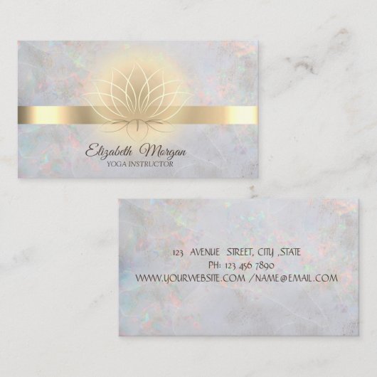Elegant Gold Lotus Opal Yoga Instructor Visitenkarte (Vorne/Hinten)