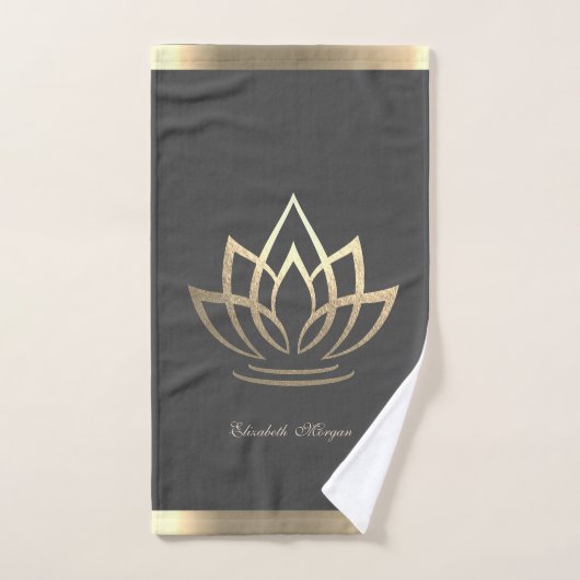 Elegant Gold Lotus, Yoga Badhandtuch Set (Handtuch)