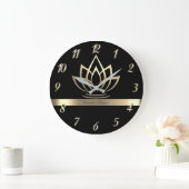 Elegant Gold Lotus, Yoga Black Große Wanduhr (Zuhause)