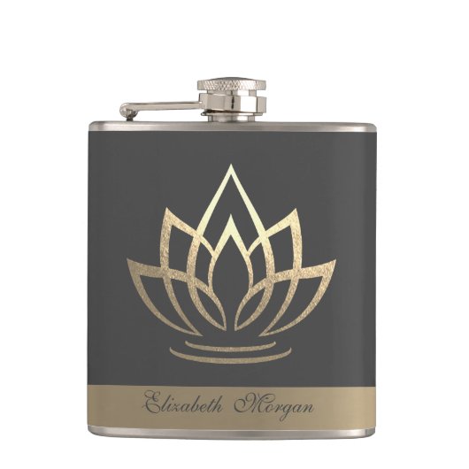 Elegant Gold Lotus, Yoga Flachmann (Vorderseite)
