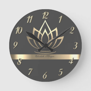Elegant Gold Lotus, Yoga Runde Wanduhr